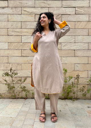 Meera Linen Kurta Set- Beige