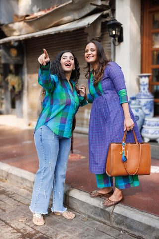 Madras Checks Handloom Shirt- Peacock Blue