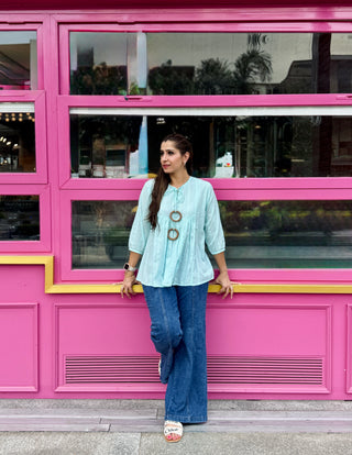 Woodland Cambric Top- Aqua Blue