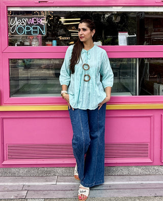 Woodland Cambric Top- Aqua Blue