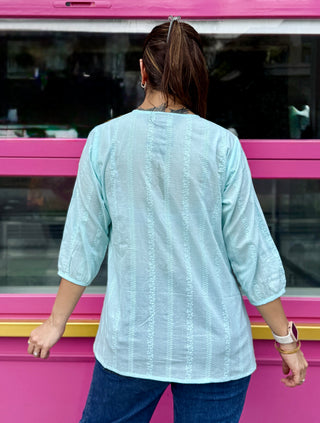 Woodland Cambric Top- Aqua Blue