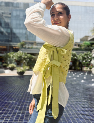 Schiffli Cotton Bib- Lime Green