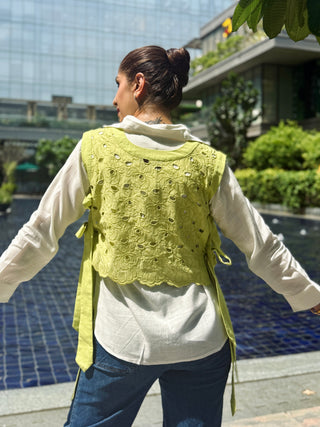 Schiffli Cotton Bib- Lime Green