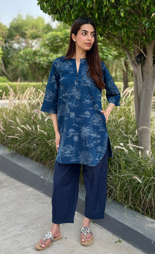 Malgudi Palms Poplin- Linen set