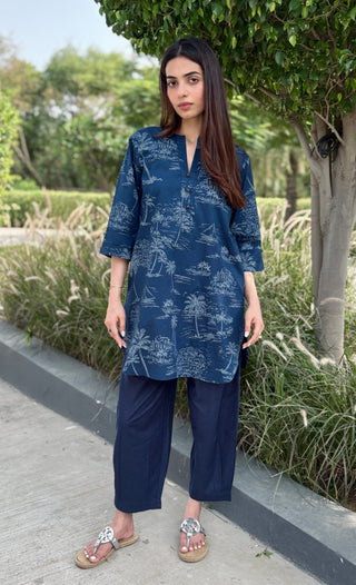 Malgudi Palms Poplin- Linen set