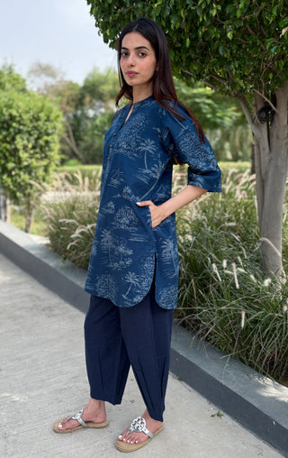 Malgudi Palms Poplin- Linen set