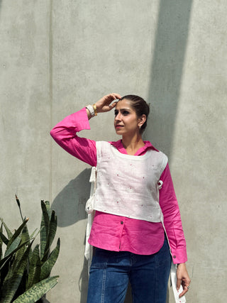 Linen Hand Embroidered Bib- White