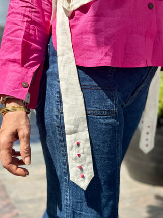 Linen Hand Embroidered Bib- White