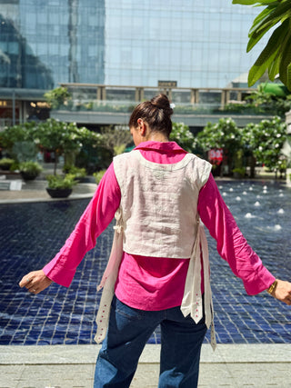 Linen Hand Embroidered Bib- White