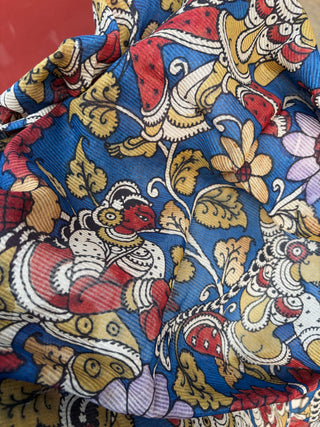 Kalamkari Silk Dupatta- Blue