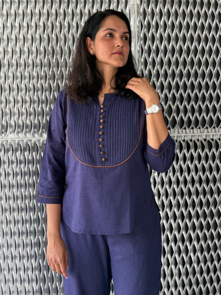 Ira Pintuck Coord Set- Navy