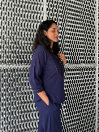 Ira Pintuck Coord Set- Navy