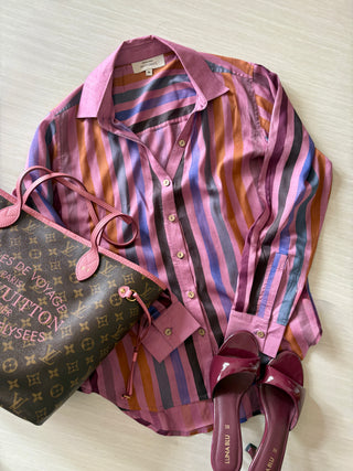 Rangeela Silk V neck Shirt- Pink