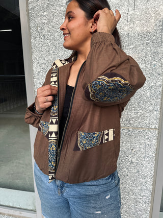 Linen Bomber Jacket- Brown