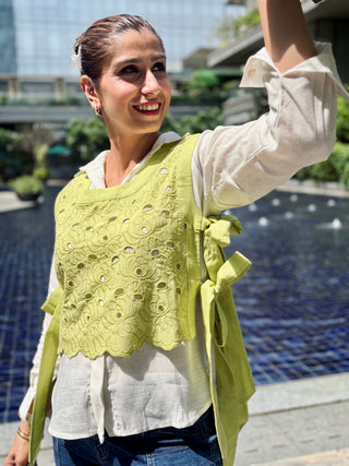 Schiffli Cotton Bib- Lime Green