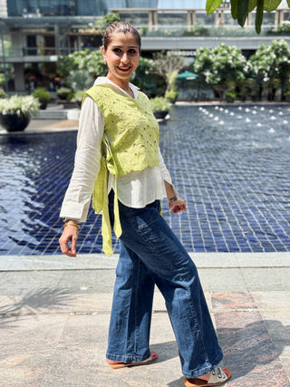 Schiffli Cotton Bib- Lime Green