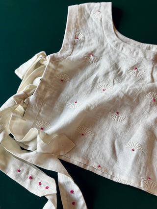 Linen Hand Embroidered Bib- White