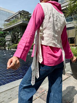 Linen Hand Embroidered Bib- White