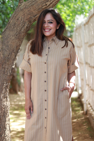 Tira Shirt Dress- Beige