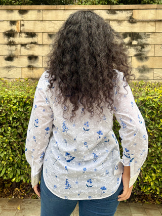 Schiffli V neck Shirt- White