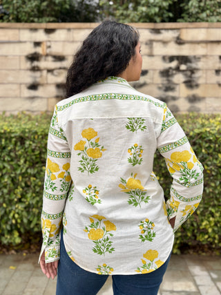 Linen Blend V neck Shirt- Lemon