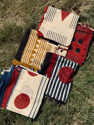 Mulmul Block Print Dupatta- Navy Red