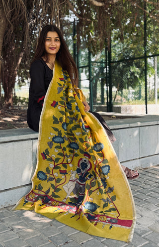 Kalamkari Silk Dupatta- Temple Motifs