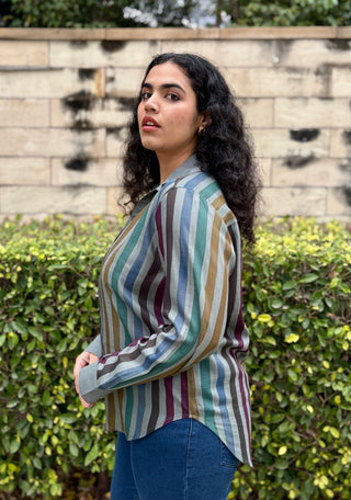 Rangeela Silk V neck Shirt- Grey