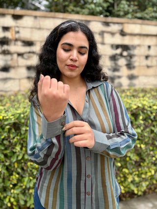 Rangeela Silk V neck Shirt- Grey