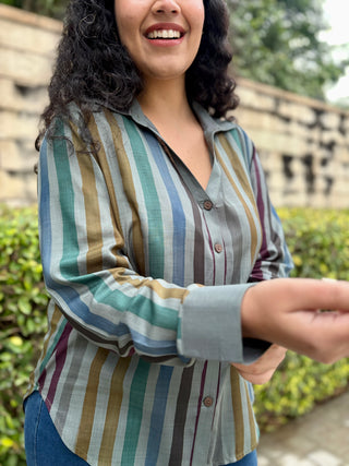 Rangeela Silk V neck Shirt- Grey