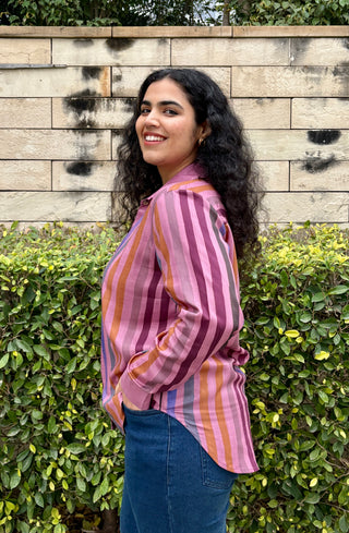 Rangeela Silk V neck Shirt- Pink