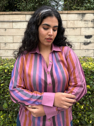 Rangeela Silk V neck Shirt- Pink