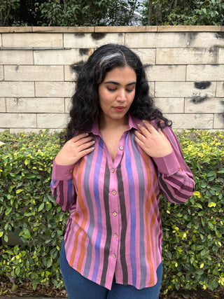 Rangeela Silk V neck Shirt- Pink