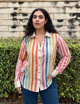 Rangeela Silk V neck Shirt- Cream