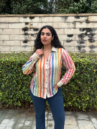 Rangeela Silk V neck Shirt- Cream