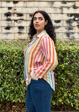 Rangeela Silk V neck Shirt- Cream