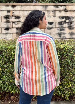 Rangeela Silk V neck Shirt- Cream