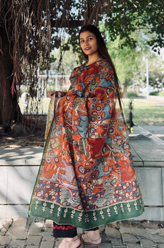 Kalamkari Silk Dupatta- God Figurine