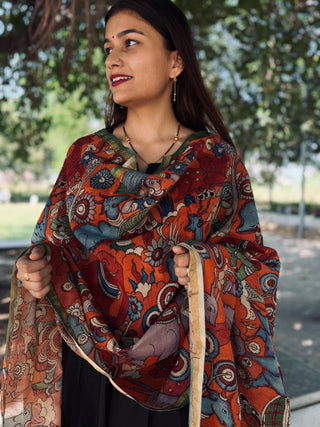 Kalamkari Silk Dupatta- God Figurine