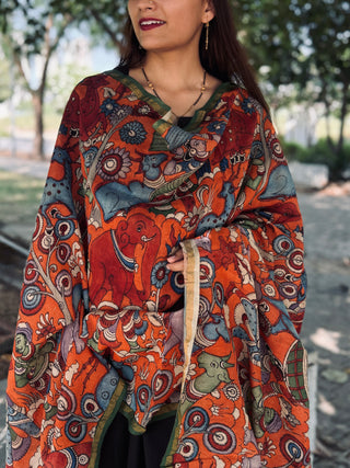 Kalamkari Silk Dupatta- God Figurine