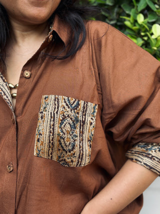 Lalit Kala Patch Shirt- Kalamkari Brown