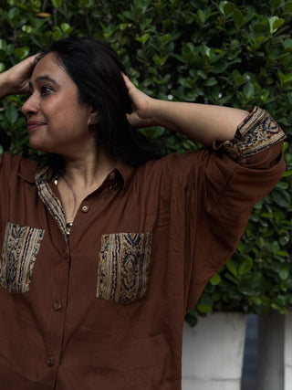 Lalit Kala Patch Shirt- Kalamkari Brown