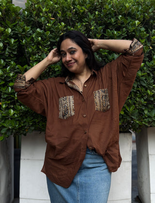 Lalit Kala Patch Shirt- Kalamkari Brown