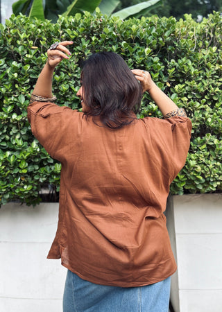 Lalit Kala Patch Shirt- Kalamkari Brown