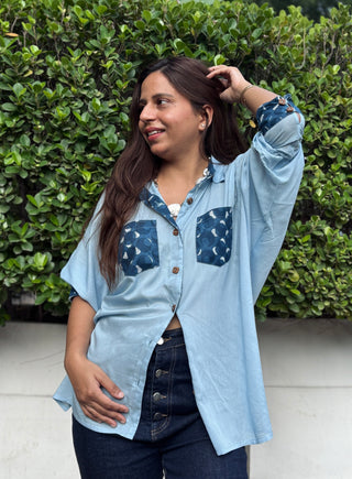 Lalit Kala Patch Shirt- Indigo Blue