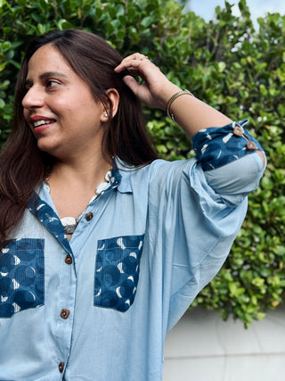 Lalit Kala Patch Shirt- Indigo Blue