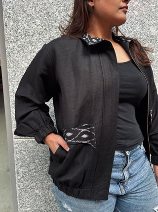 Linen Bomber Jacket- Black