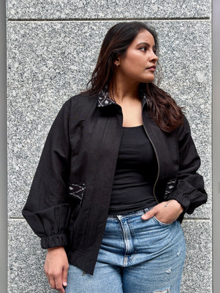 Linen Bomber Jacket- Black