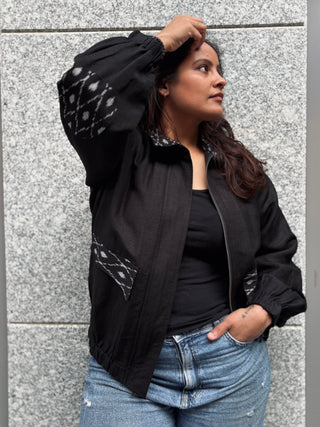 Linen Bomber Jacket- Black