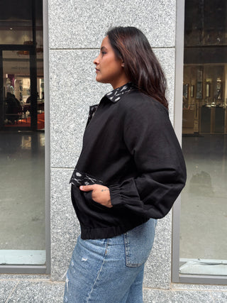 Linen Bomber Jacket- Black